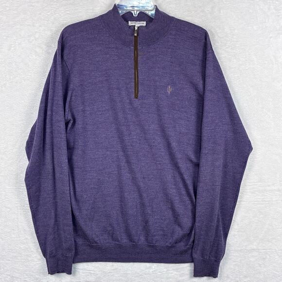 Peter Millar Mens L Purple Merino Wool 1/4 Zip Golf Preppy Pullover Sweater - Picture 2 of 9